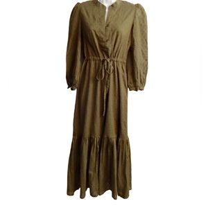 EMERSON FRY RARE India Collection FRANCES Swiss Dot Boho Maxi Dress S/XS-green